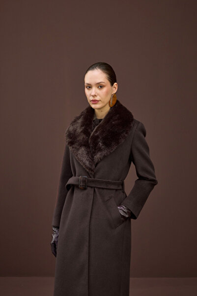 NUR KALAY COLLECTION PREMİUM KÜRK YAKALI KABAN