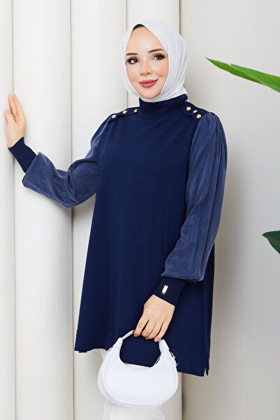 Pamuk Butik Kadın Omuzu Patlı Kolu İpek Kupra Merserize Triko Tunik