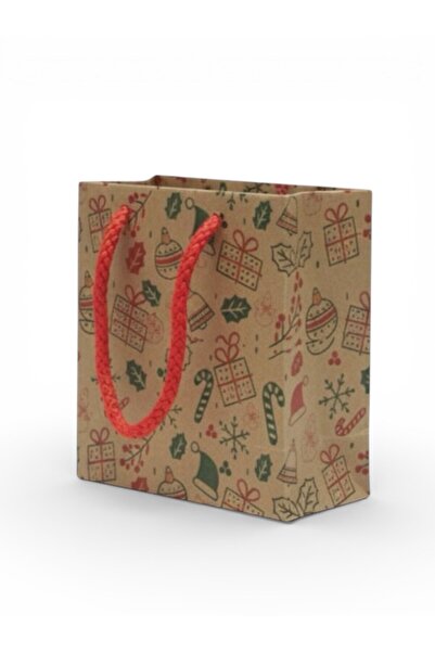 PAKETPARTİ KRAFT KARTON ÇANTA YILBAŞI DESENLİ 25X35 CM