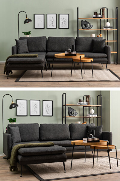 Pafu Leya Köşe Koltuk Takımı - Keten Koyu Gri