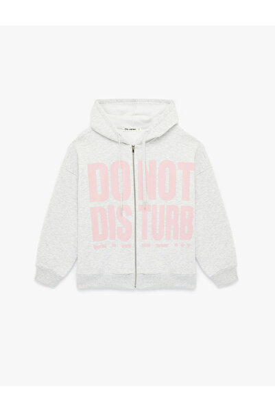 Koton Fleece-Lined Long Sleeve Printed Zipper Hooded Sweatshirt