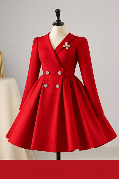 MUSGEM فستان سهرة للفتيات بتصميم خاص من موديل Umay بأكمام طويلة ولون أحمر مع ...