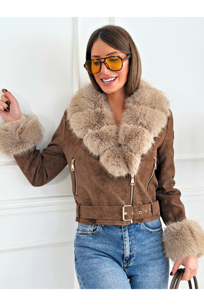 MODALİST Brown suede jacket with natural fur