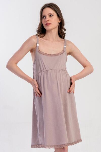 VİENETTA تونيك نسائي للحوامل والمرضعات بحزام رفيع، لون بني فاتح، 100% قطن C3T1N0305