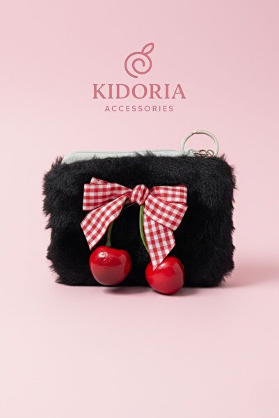 Kidoria Peluş Kiraz Detaylı Çocuk Bozuk Para Cüzdanı - Pötikare Fiyonklu Anah...