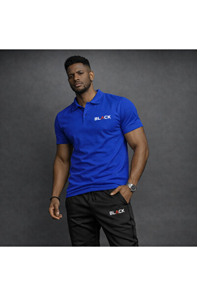 NOFLEN Polo Yaka Black Printed 2-Piece Sweatpants Set