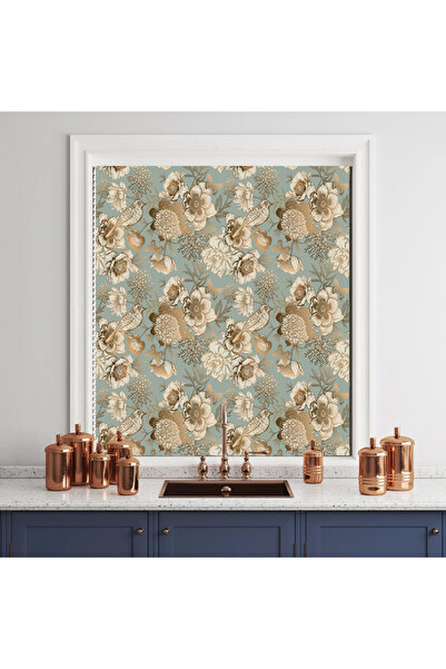 akel collection Baskılı Stor Perde Kuş ve Çiçek Desenli Vintage Dekoratif Mod...