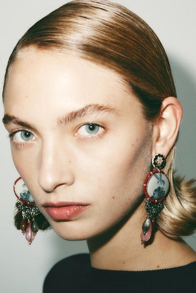 Miruva Zra Model Flower Pattern Dangle Colorful Stone Women's Earrings