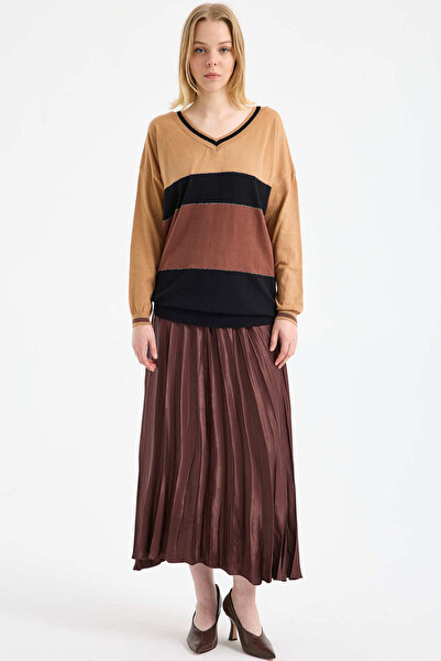 Sementa Pulover tricotat cu detaliu cu sclipici colorat - Camel