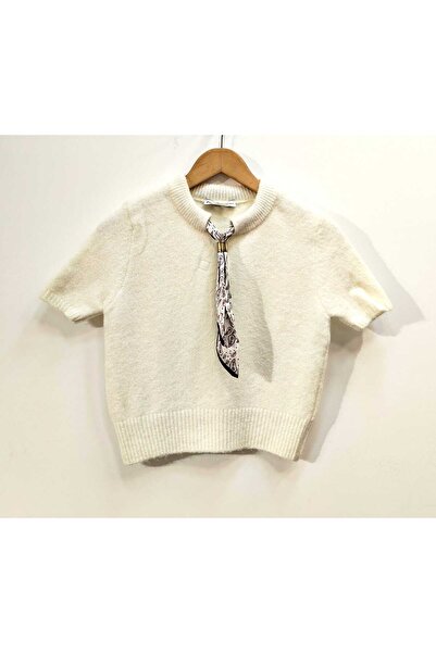 kikirik Pulover tricotat moale cu mânecă scurtă și guler tip eșarfă pentru fe...