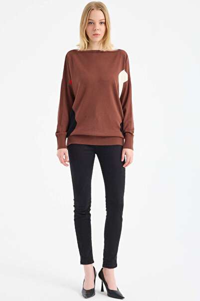 Sementa Boat Neck Low Sleeve Knit Sweater - Brown
