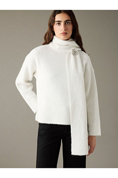 LC Waikiki Ecru Shawl Collar Women's Knitwear Sweater