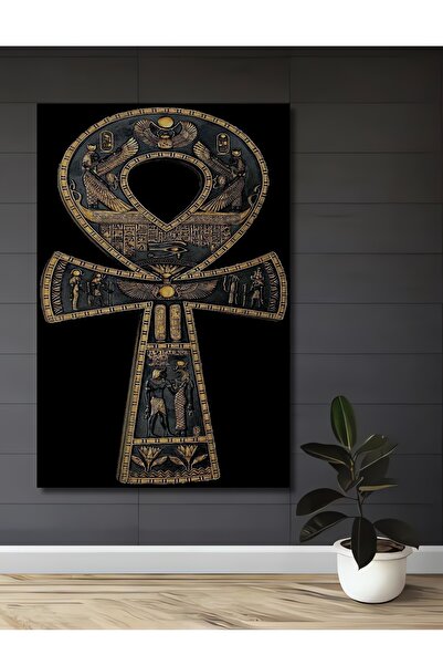 Teona Ahşap Ankh Sembollü Antik Mısır Yağlı Boya Görünümlü Dekoratif Ahşap Ev...