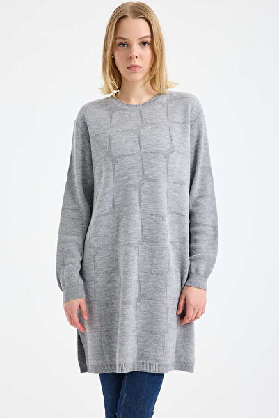 Sementa Pulover tricotat cu guler rotund, cu sclipici geometric - gri