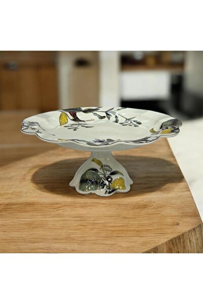 Kosova Porselen Ayaklı Yuvarlak Sunumluk 34 Cm TKEBT Desenli