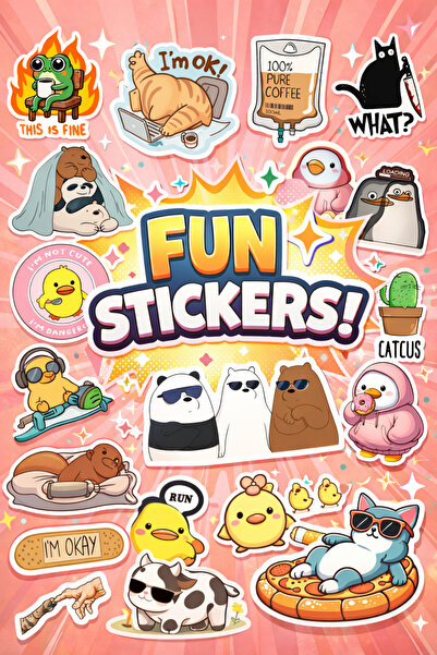 jadesticker Sevimli ve Komik Hayvan Sticker Seti – Laptop, Telefon ve Defter ...