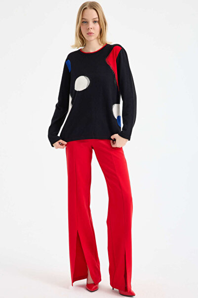 Sementa Pulover tricotat cu pietre aplicate cu modele geometrice - negru