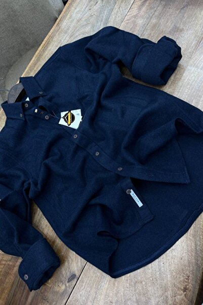 Aura 7 Collection Men's Clothing Woolen Cashmere Shirt - Dark Blue