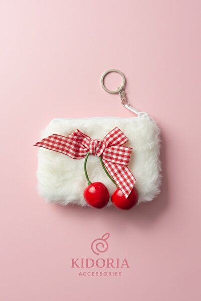 Kidoria Peluş Kiraz Detaylı Çocuk Bozuk Para Cüzdanı - Pötikare Fiyonklu Anah...