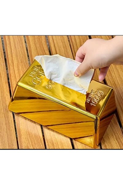 ELEGANT DREAM Lüks Gold Sekizgen Peçete Kutusu -Parlak Plastik Altlıklı Şık P...
