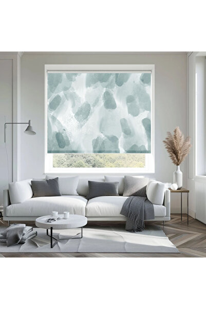 akel collection Baskılı Stor Perde Soyut Desenli Açık Mavi Tonlu Modern Dekor...