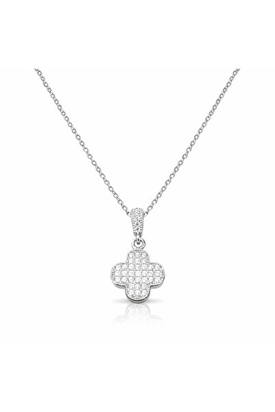 TuQos Kadın Zirkon Taşlı Yonca Model Paslanmaz Çelik Kolye