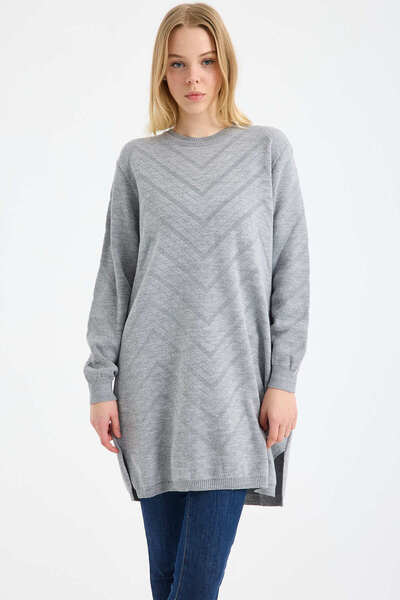 Sementa Tunic Knitwear Sweater with Slit Glitter on the Sides - Gray