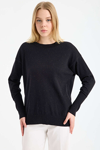 Sementa Pulover cu gât rotund din tricot cu sclipici - Negru