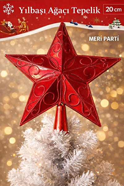 MERİ PARTİ 20 cm Yılbaşı Ağacı Tepelik Yıldız – Kırmızı / Gold – Şık ve Parla...