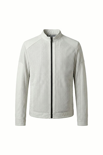 ECOTİQUE Men's Slim Fit Waterproof Genuine Real Leather Jackets & Coats White...