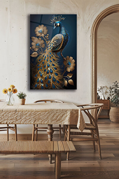 DecorAnatolia Kraliyet Işıltısı – Altın Detaylı Tavus Kuşu