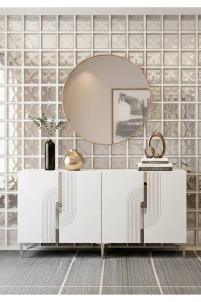 YUMEDİ DESİGN KA1804BS - DÜNYA KONSOL, TV SEHPASI, ÇOK AMAÇLI DOLAP ve KAHVE KÖŞESİ 180cm BEYAZ-SİLVER