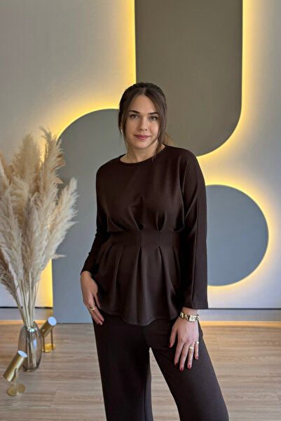 Aventien Pleated Back Tie Brown Modal Suit