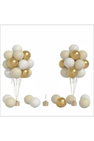 ZENVİVA 2 قطعة حامل بالونات على شكل أرجل، مجموعة من 7 قطع، إجمالي 14 قطعة بالونات ذهبية، رمل بحري، بالونات بيضاء