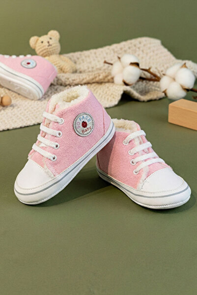 m montefair Keten Dış Yüzey İçi Welsoft Kürklü Bağcıklı Bebek Patiği - İlk Ad...