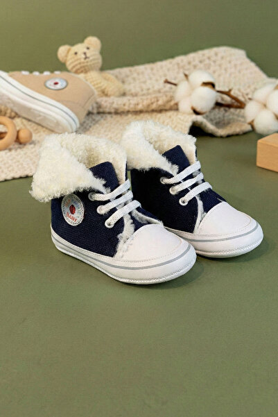 m montefair İçi Kürklü Bağcıklı Sneaker Tarzı Kışlık Bebek Patiği Yumuşak Tab...