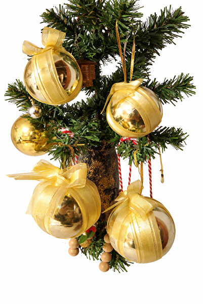 NURDAY Ornament bilă cu panglică de culoare aurie |   Detaliu panglică aurie ...