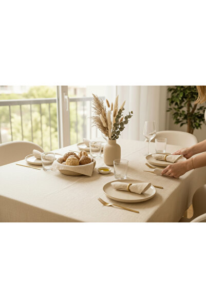 CESSTORE مفرش طاولة من الكتان الفاخر ذو ملمس كريمي، مقاوم للبقع، ذو سطح ناعم