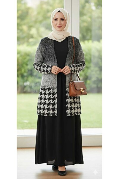 MODA Μαύρο μπουφάν με γεωμετρικό σχέδιο, διπλές τσέπες, χωρίς κλείσιμο, μητρι...