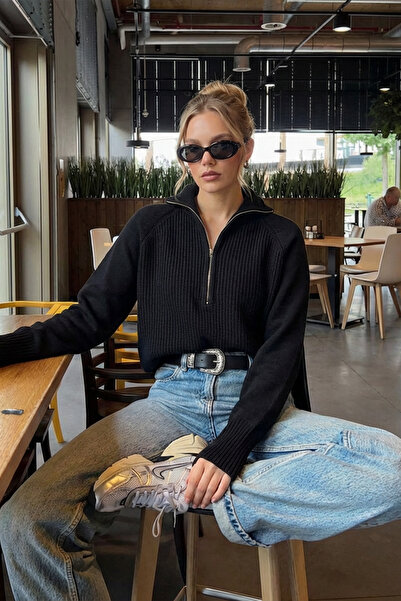 Happiness İstanbul Dik Yaka Fermuarlı Triko Kazak