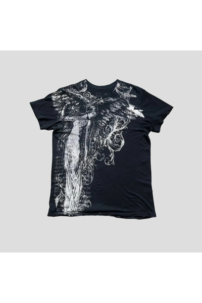 8line Μαύρο γοτθικό μπλουζάκι Y2K με μοτίβο αγγέλου και φτερού