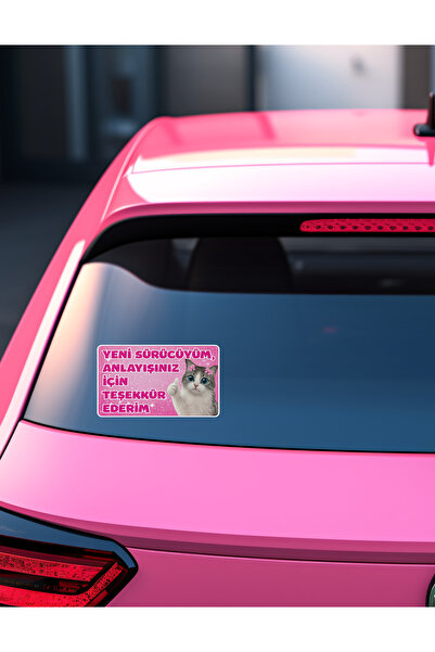 Baskımer Acemi Sürücü Sticker –22x13 cm Su Geçirmez–Yeni Sürücü Araba & Motosiklet Cam&Kaporta Sticker Kedili