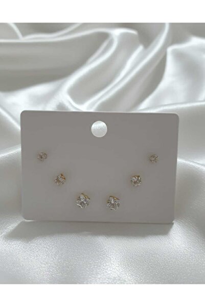 Şıkırtı Bijuteri 3'lü pırlanta gold renk küpe