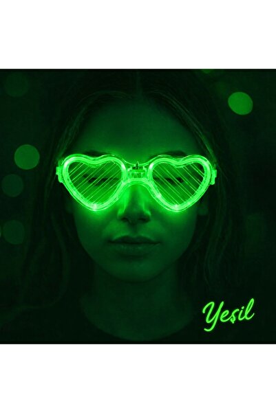 Go İthalat نظارات مضيئة بتصميم قلب مع إضاءة LED خضراء - 3 أوضاع للحفلات - نظا...