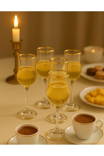 MadaMelya GOLD İŞLEMEli GRECO 6 LI KAHVE YANI BARDAK 12242