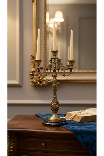 Montdekor EL YAPIMI MERMER TAŞLI BRONZ DEENLİ ŞAMDAN