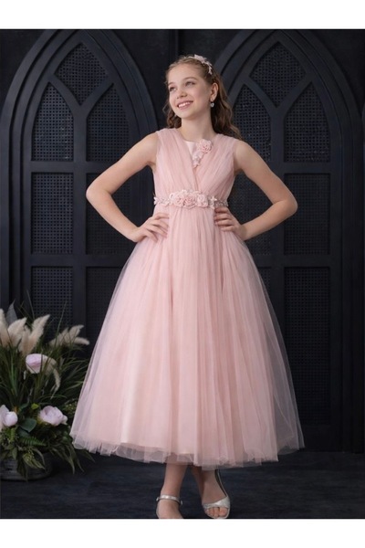 Laurella çiçek detaylı prenses model kız çocuk abiye gelinlik