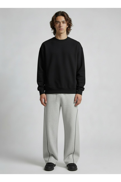 TKT Men's Gray Piped Baggy Sweatpants with 2 Drawstrings Comfortable Fit Wide Legs