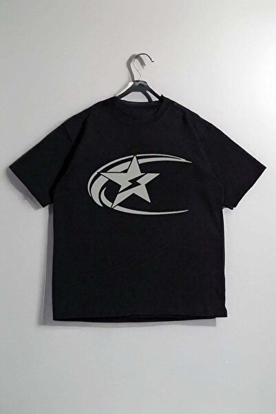 8line تي شيرت أسود كوزموس ستار جرافيك للجنسين