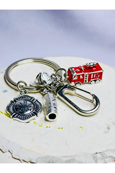 anahtarlık evreni Fire Department, Fire Truck & Hose, Axe, Fire Hat Gift Silv...